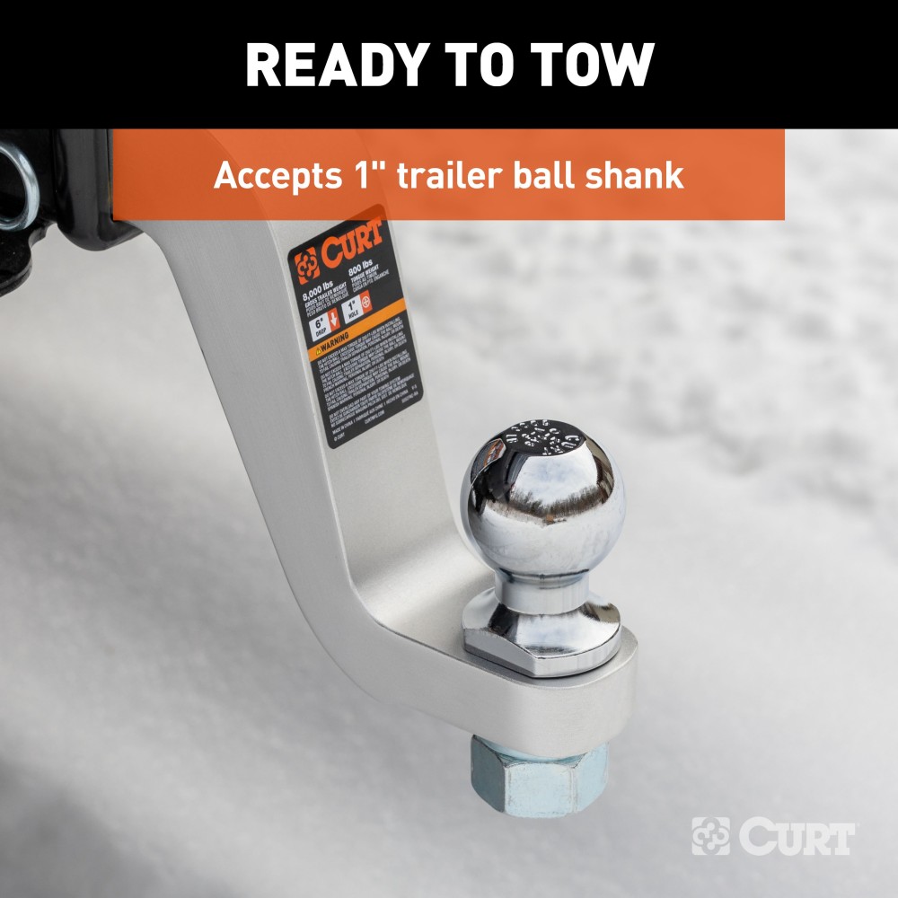 CURT aluminum trailer hitch ball mount with 2-inch shank, 8K capacity