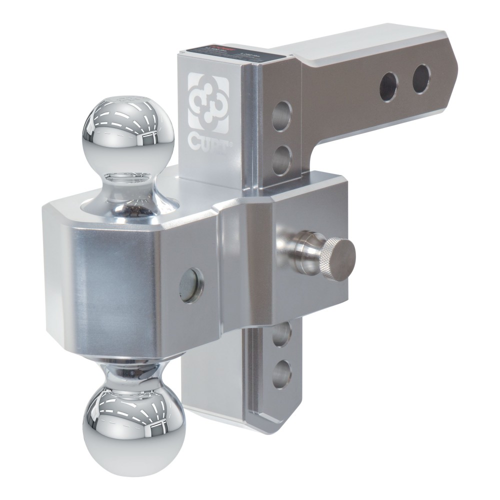 AlumaLite Aluminum Drop Hitch with Adjustable Dual Balls AlumaLite aluminum drop hitch featuring adjustable dual balls for safe trailer towing.