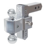 AlumaLite Aluminum Drop Hitch with Adjustable Dual Balls AlumaLite aluminum drop hitch featuring adjustable dual balls for safe trailer towing.