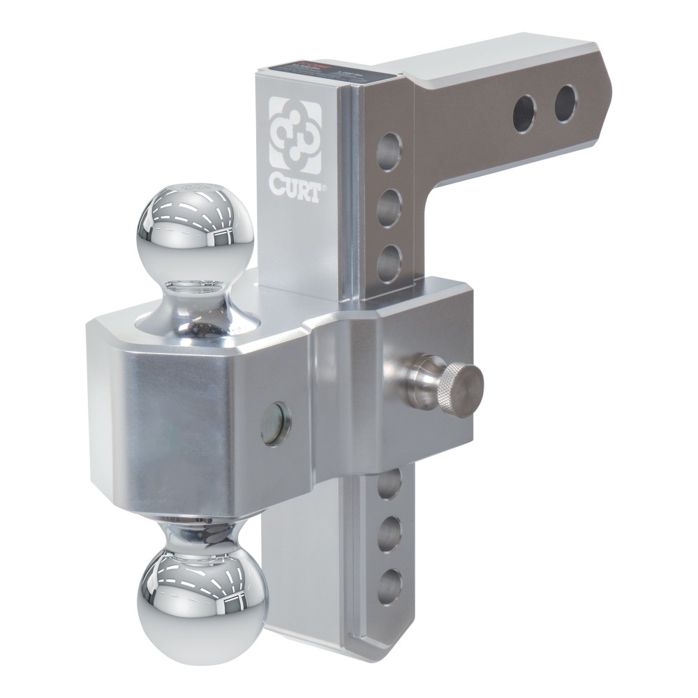 AlumaLite Aluminum Drop Hitch with Dual Ball - 7-1/2 Inch Drop Lightweight AlumaLite aluminum drop hitch, dual ball, fits 2-inch hitch receiver, polished finish