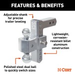 AlumaLite Aluminum Drop Hitch with Dual Ball - 7-1/2 Inch Drop Lightweight AlumaLite aluminum drop hitch, dual ball, fits 2-inch hitch receiver, polished finish