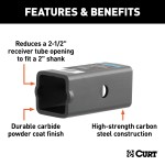 CURT hitch adapter for converting 2-1/2 inch receiver to 2 inch opening