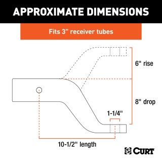 CURT Industrial Duty Ball Mount for 3-inch Trailer Hitches CURT industrial duty ball mount with 3" shank, 8" drop, carbide finish, rated 21,000 lbs GTW.