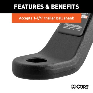 CURT Industrial Duty Ball Mount for 3-inch Trailer Hitches CURT industrial duty ball mount with 3" shank, 8" drop, carbide finish, rated 21,000 lbs GTW.