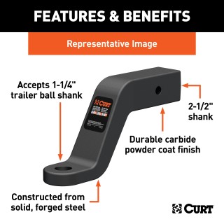 CURT Commercial-Duty Forged Ball Mount for Superior Towing CURT forged ball mount with 20,000 lbs towing capacity, black carbide finish