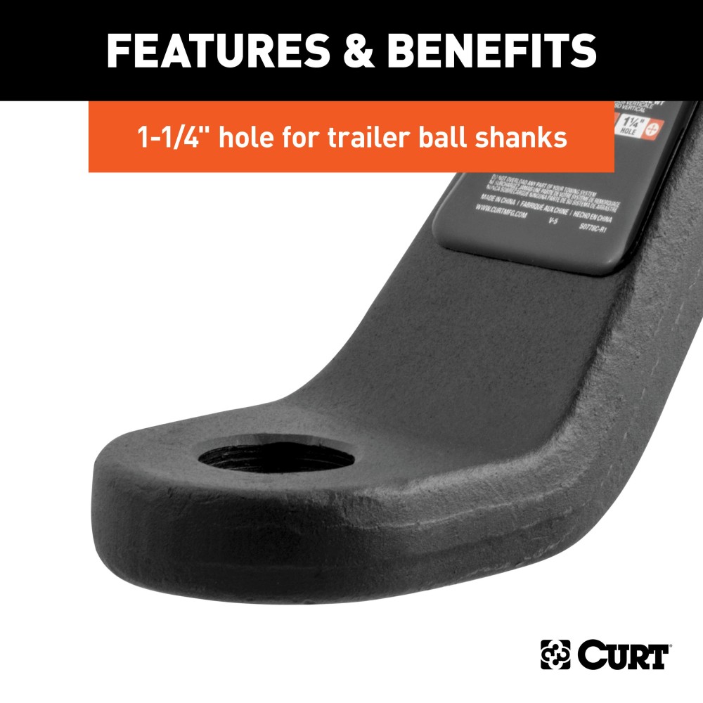 CURT Commercial-Duty Forged Ball Mount for Superior Towing CURT forged ball mount with 20,000 lbs towing capacity, black carbide finish
