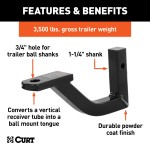 CURT Vertical Trailer Hitch Adapter for 1-1/4-Inch Receiver CURT vertical trailer hitch adapter with durable gloss black powder coat finish