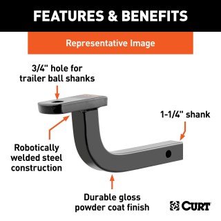CURT Class 2 Ball Mount for 1-1/4 Inch Hitch Receiver CURT Class 2 ball mount with 3,500 lbs capacity for light-duty towing