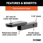 CURT Class 2 Ball Mount for Light and Standard-Duty Towing CURT class 2 ball mount with 1-1/4 inch x 1-1/4 inch shank, black powder coat