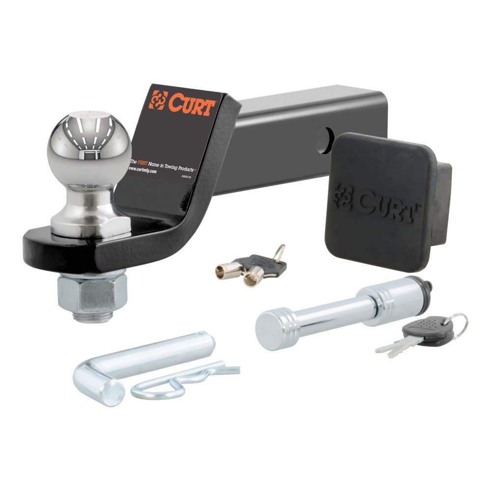 CURT Towing Starter Kit with Ball Mount and Hitch Lock CURT towing starter kit including ball mount, hitch lock, and receiver cover