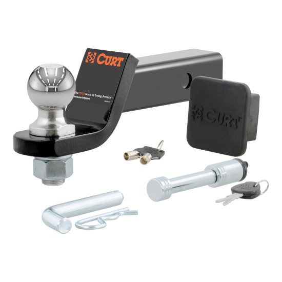 CURT Towing Starter Kit with Ball Mount and Hitch Lock CURT towing starter kit including ball mount, hitch lock, and receiver cover