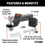 CURT Towing Starter Kit with Ball Mount and Hitch Lock CURT towing starter kit including ball mount, hitch lock, and receiver cover