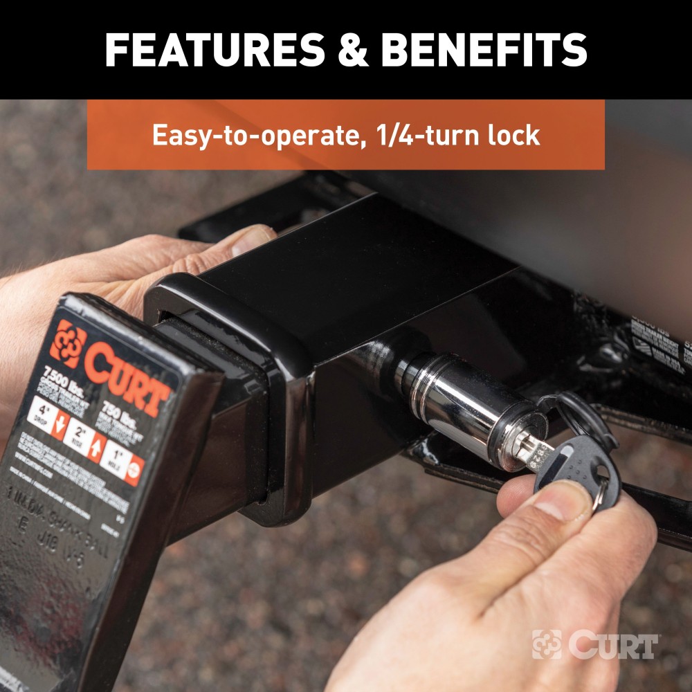 CURT Towing Starter Kit with Ball Mount and Hitch Lock CURT towing starter kit including ball mount, hitch lock, and receiver cover