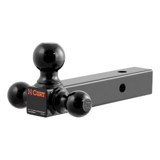 CURT multi-tow ball mount showcasing 3 welded trailer balls on a solid shank with black powder coat finish.
