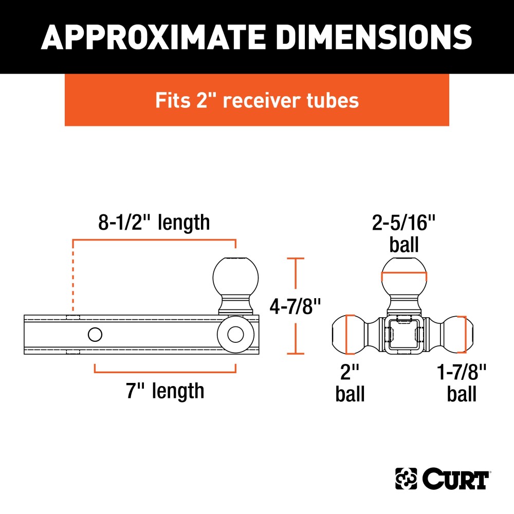 CURT multi-tow ball mount showcasing 3 welded trailer balls on a solid shank with black powder coat finish.