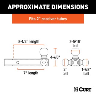 CURT Multi-Tow Ball Mount with 3 Welded Trailer Balls CURT multi-tow ball mount showcasing 3 welded trailer balls on a solid shank with black powder coat finish.