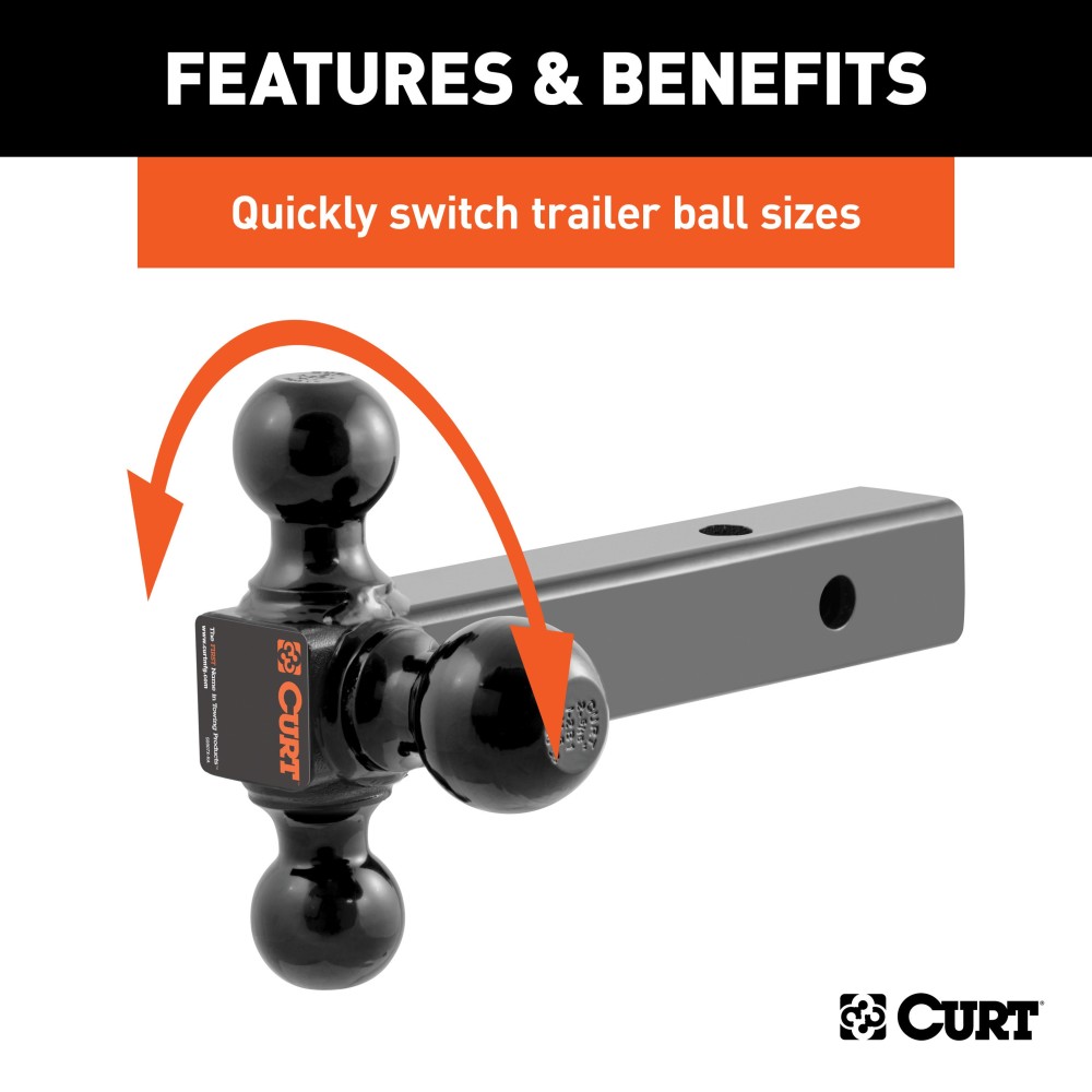 CURT multi-tow ball mount showcasing 3 welded trailer balls on a solid shank with black powder coat finish.