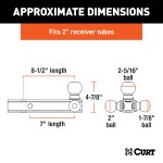 CURT Multi-Tow Ball Mount with Triple Welded Trailer Balls CURT multi-tow ball mount with three welded trailer balls for various coupler sizes and loads.