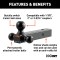 CURT Multi-Tow Ball Mount with Triple Welded Trailer Balls CURT multi-tow ball mount with three welded trailer balls for various coupler sizes and loads.