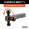CURT Multi-Tow Ball Mount with Triple Welded Trailer Balls CURT multi-tow ball mount with three welded trailer balls for various coupler sizes and loads.