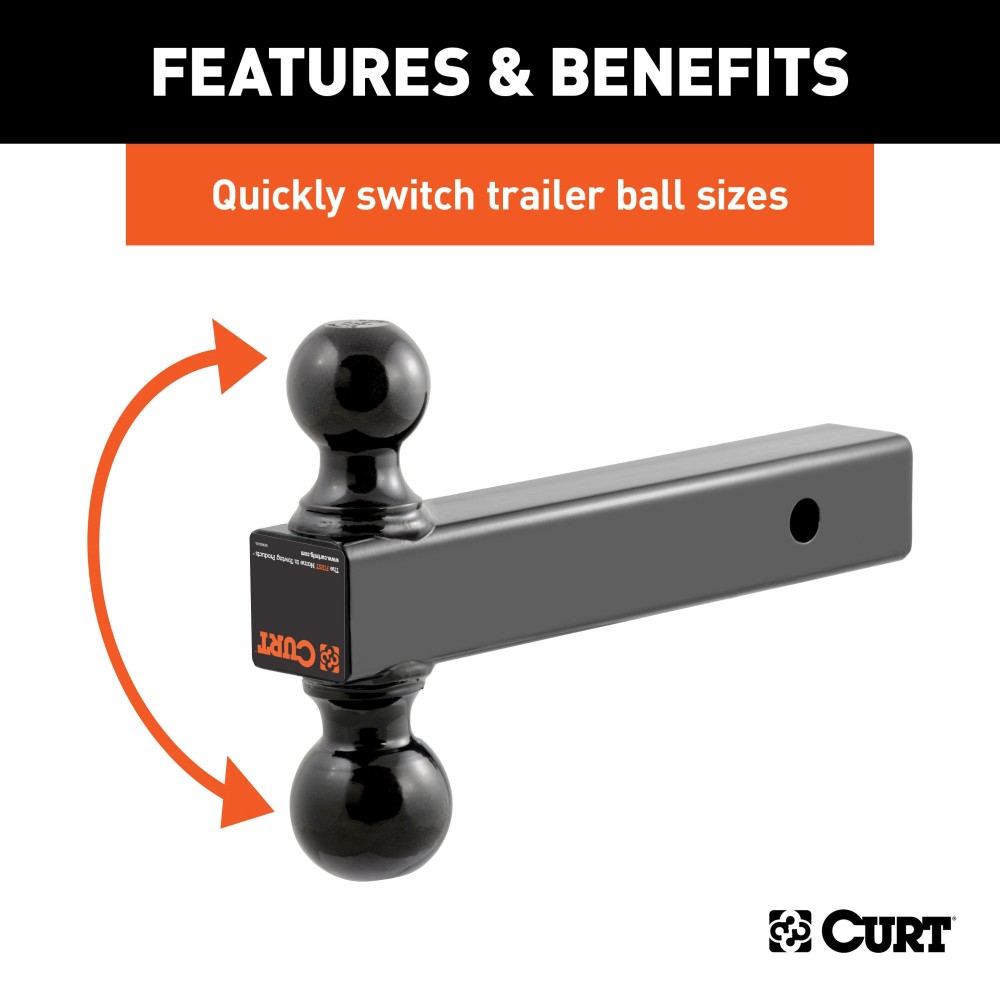 CURT Multi-Tow Dual Ball Mount with Solid Shank CURT multi-tow ball mount with two welded balls for trailer towing