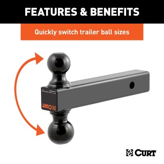 CURT Multi-Tow Dual Ball Mount with Solid Shank CURT multi-tow ball mount with two welded balls for trailer towing