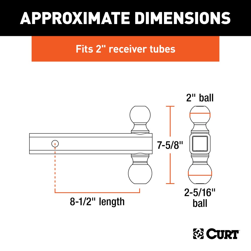 CURT Multi-Tow Ball Mount with Dual Trailer Balls CURT multi-tow ball mount with two different sized trailer balls for versatile towing and secure attachment