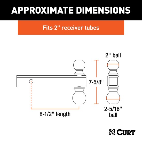 CURT Multi-Tow Ball Mount with Dual Trailer Balls CURT multi-tow ball mount with two different sized trailer balls for versatile towing and secure attachment