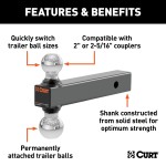 CURT Multi-Tow Ball Mount with Dual Trailer Balls CURT multi-tow ball mount with two different sized trailer balls for versatile towing and secure attachment