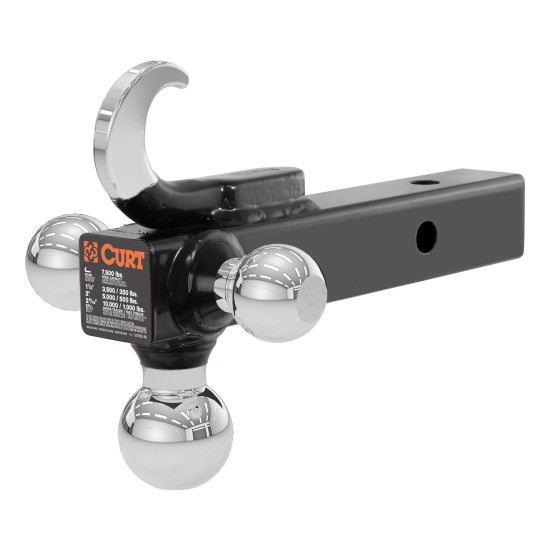 CURT Multi-Ball Mount with Tow Hook for Varied Trailer Sizes CURT multi-ball mount with three balls and tow hook for versatile towing