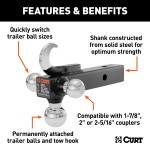 CURT Multi-Ball Mount with Tow Hook for Varied Trailer Sizes CURT multi-ball mount with three balls and tow hook for versatile towing
