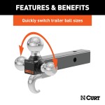 CURT Multi-Ball Mount with Tow Hook for Varied Trailer Sizes CURT multi-ball mount with three balls and tow hook for versatile towing