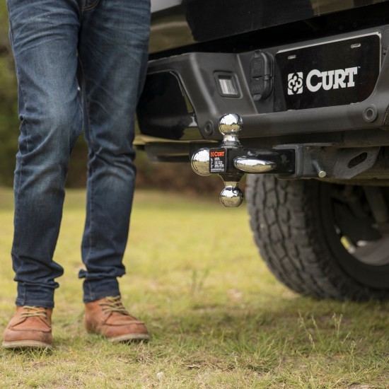 CURT Multi-Ball Mount with Tow Hook for Varied Trailer Sizes CURT multi-ball mount with three balls and tow hook for versatile towing