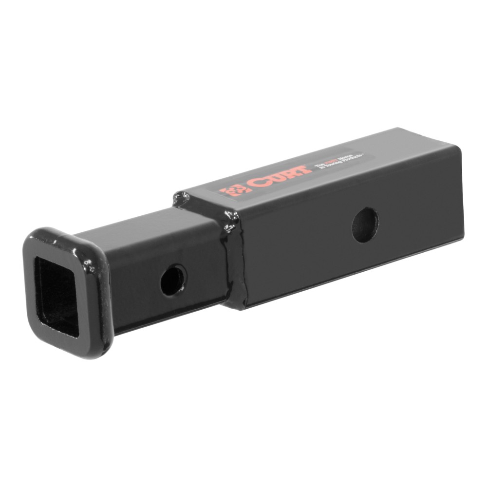 CURT Hitch Adapter - 2 Inch to 1-1/4 Inch with 4 Inch Extension CURT receiver adapter extends 4 inches, converts 2 inch to 1-1/4 inch receiver, black finish