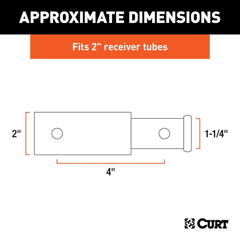 CURT Hitch Adapter - 2 Inch to 1-1/4 Inch with 4 Inch Extension CURT receiver adapter extends 4 inches, converts 2 inch to 1-1/4 inch receiver, black finish