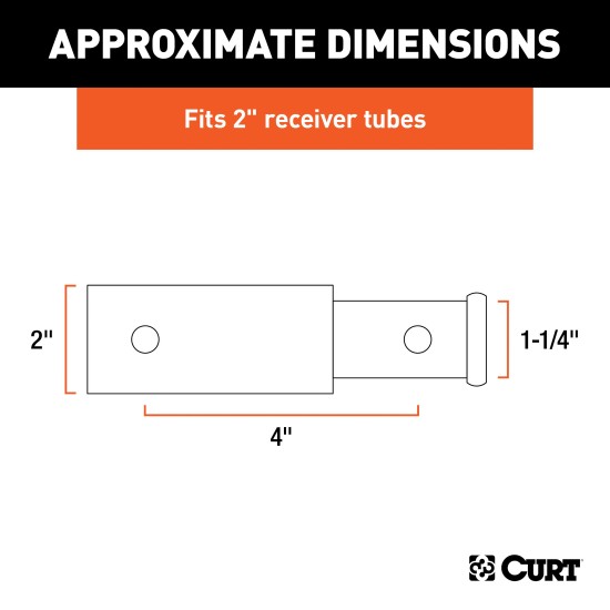 CURT Hitch Adapter - 2 Inch to 1-1/4 Inch with 4 Inch Extension CURT receiver adapter extends 4 inches, converts 2 inch to 1-1/4 inch receiver, black finish