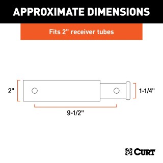 CURT Hitch Adapter - Converts 2" to 1-1/4" Receiver - 9.5" Extension CURT hitch adapter extends 9-1/2", 2" to 1-1/4" conversion, black powder coat.