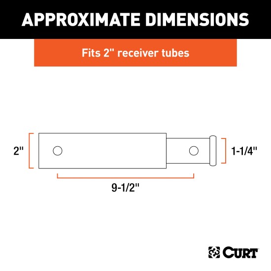 CURT Hitch Adapter - Converts 2" to 1-1/4" Receiver - 9.5" Extension CURT hitch adapter extends 9-1/2", 2" to 1-1/4" conversion, black powder coat.