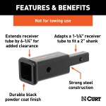 CURT Hitch Adapter - 1-1/4" to 2" Conversion with 6-1/4" Extension CURT hitch adapter converting 1-1/4" receiver to 2", extends 6-1/4 inches