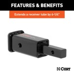CURT Hitch Adapter - 1-1/4" to 2" Conversion with 6-1/4" Extension CURT hitch adapter converting 1-1/4" receiver to 2", extends 6-1/4 inches