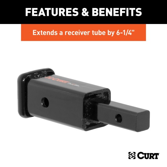 CURT Hitch Adapter - 1-1/4" to 2" Conversion with 6-1/4" Extension CURT hitch adapter converting 1-1/4" receiver to 2", extends 6-1/4 inches