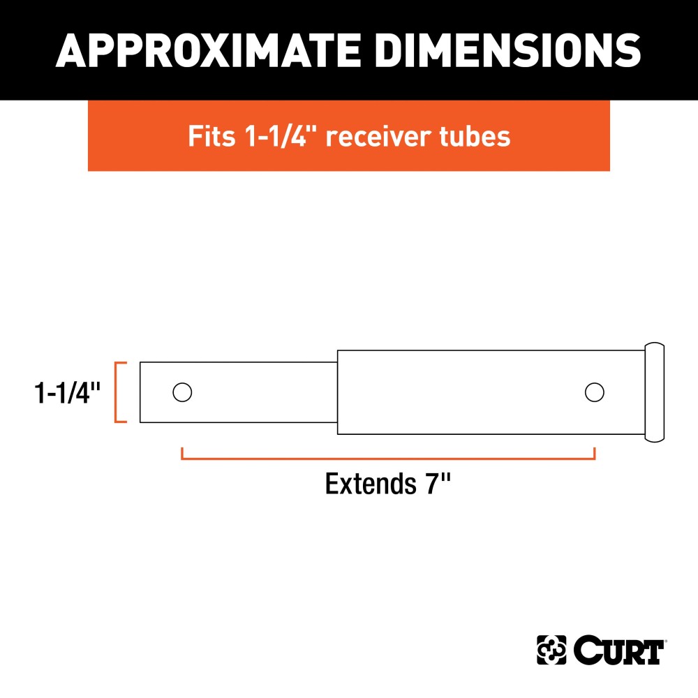 CURT Hitch Extender for 1-1/4 Inch Receiver - 7 Inch Extension CURT hitch extender providing 7 inch extension for 1-1/4 inch receiver tube