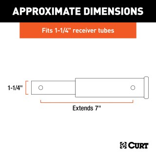 CURT Hitch Extender for 1-1/4 Inch Receiver - 7 Inch Extension CURT hitch extender providing 7 inch extension for 1-1/4 inch receiver tube