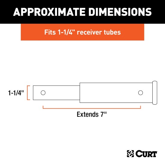CURT Hitch Extender for 1-1/4 Inch Receiver - 7 Inch Extension CURT hitch extender providing 7 inch extension for 1-1/4 inch receiver tube