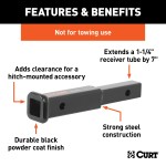 CURT Hitch Extender for 1-1/4 Inch Receiver - 7 Inch Extension CURT hitch extender providing 7 inch extension for 1-1/4 inch receiver tube