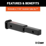 CURT Hitch Extender for 1-1/4 Inch Receiver - 7 Inch Extension CURT hitch extender providing 7 inch extension for 1-1/4 inch receiver tube