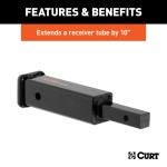 CURT Hitch Adapter - Converts 1-1/4" to 2" with 10" Extension CURT hitch adapter extending a 1-1/4" receiver tube to a 2" shank
