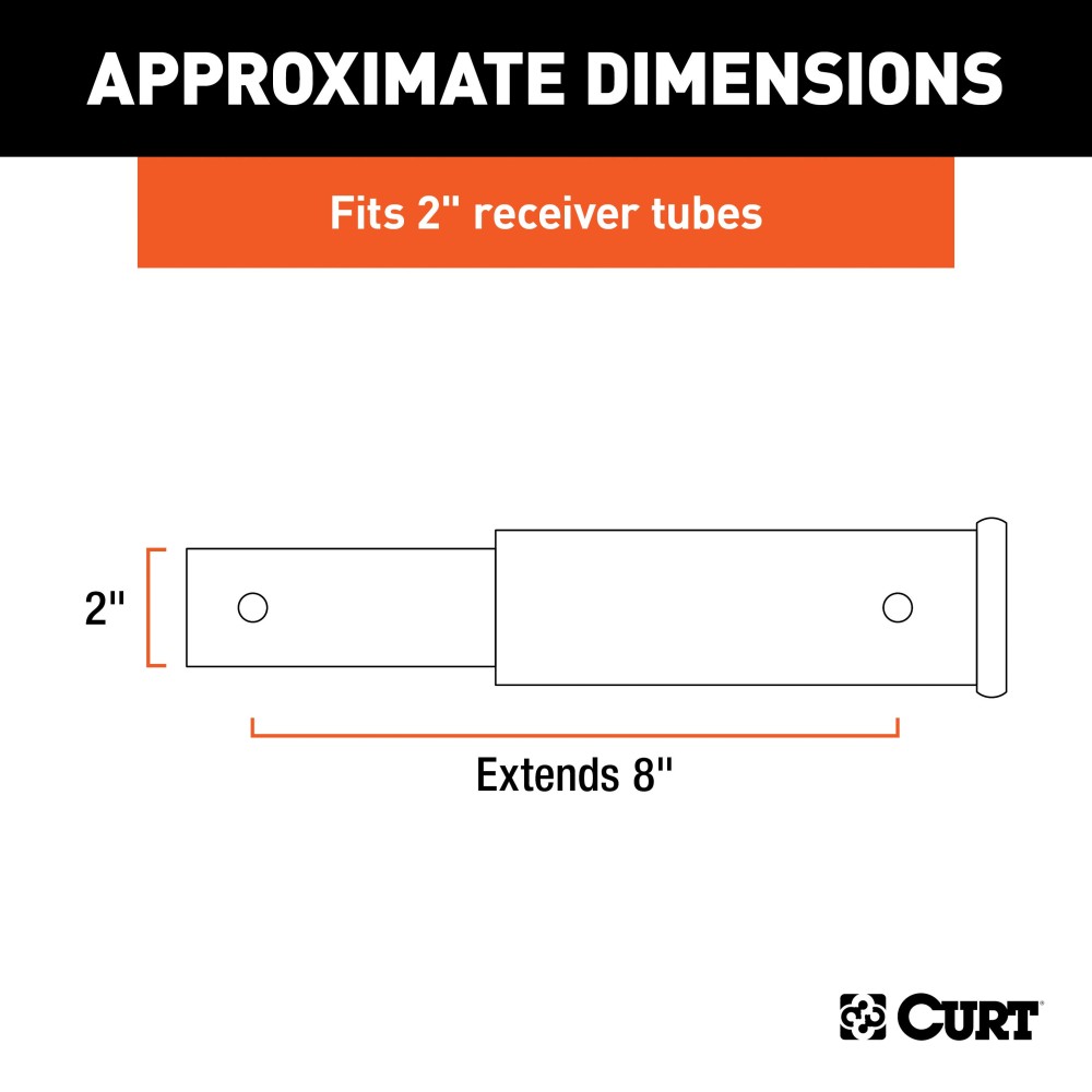 CURT Hitch Extender for 2 Inch Receiver with 8 Inch Extension CURT hitch extender providing 8 inches of clearance for 2 inch receiver towing
