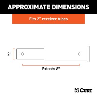 CURT Hitch Extender for 2 Inch Receiver with 8 Inch Extension CURT hitch extender providing 8 inches of clearance for 2 inch receiver towing