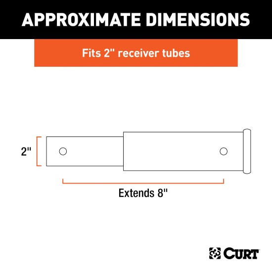CURT Hitch Extender for 2 Inch Receiver with 8 Inch Extension CURT hitch extender providing 8 inches of clearance for 2 inch receiver towing